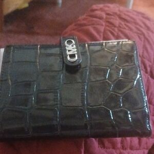 Micheal Kor Glossy Black Croc-Embossed Leather Wallet NWT